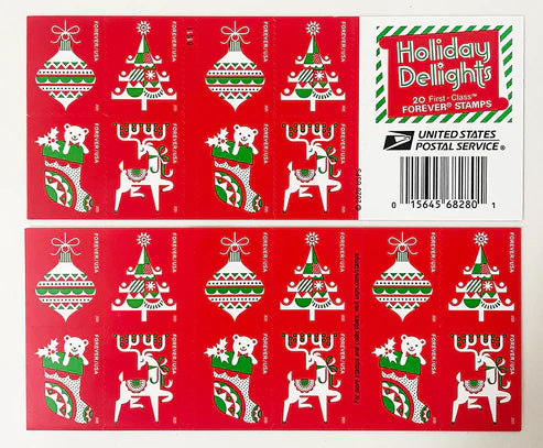 Holiday Delights Forever Stamps (5 Booklets of 20 - 100 Total)