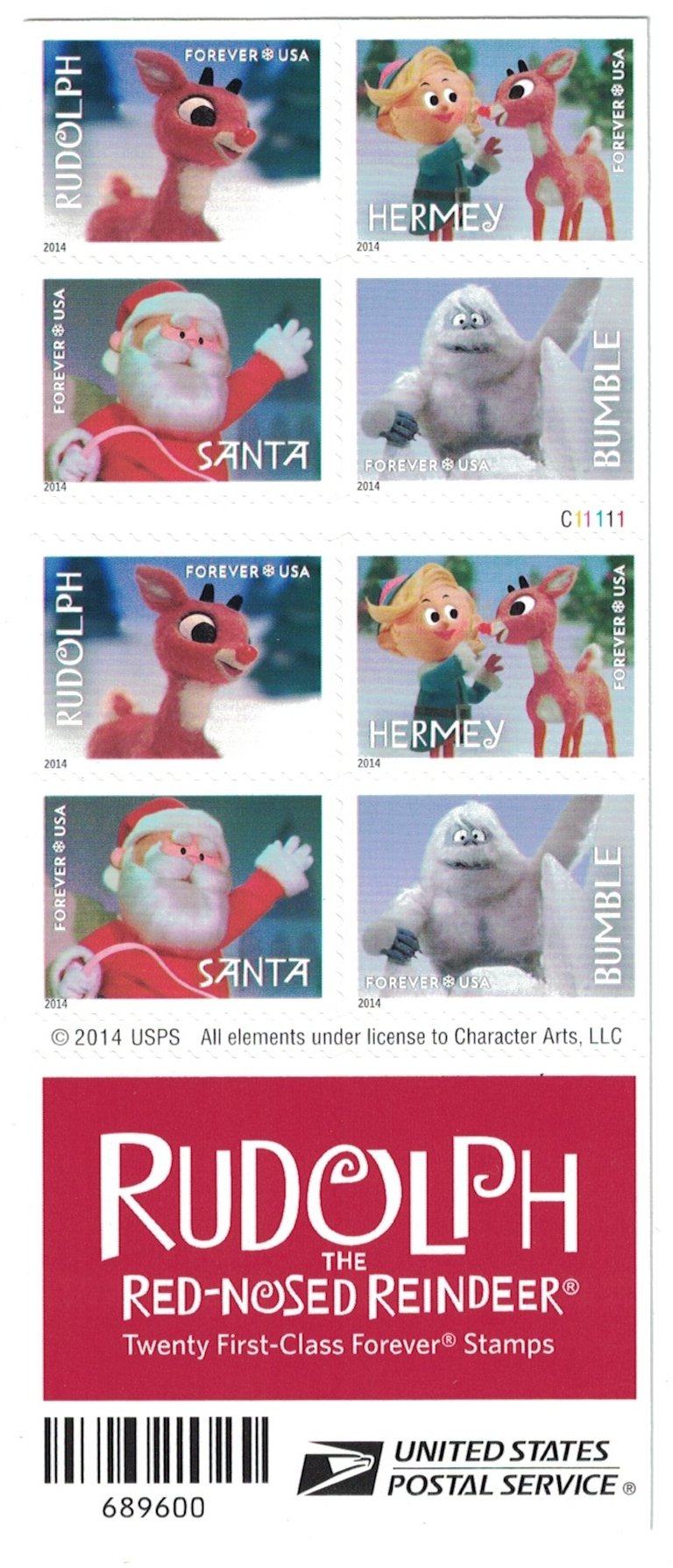 Rodolph the Red Nose Reindeer Forever stamps 5 books of 20 (100 stamps total)