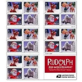 Rodolph the Red Nose Reindeer Forever stamps 5 books of 20 (100 stamps total)