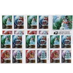 Snowglobe Christmas USPS Forever Stamps - 5 booklets of 20 (100 Total)